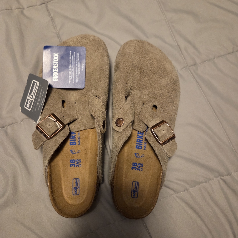 Birkenstock Taupe Suede Clogs